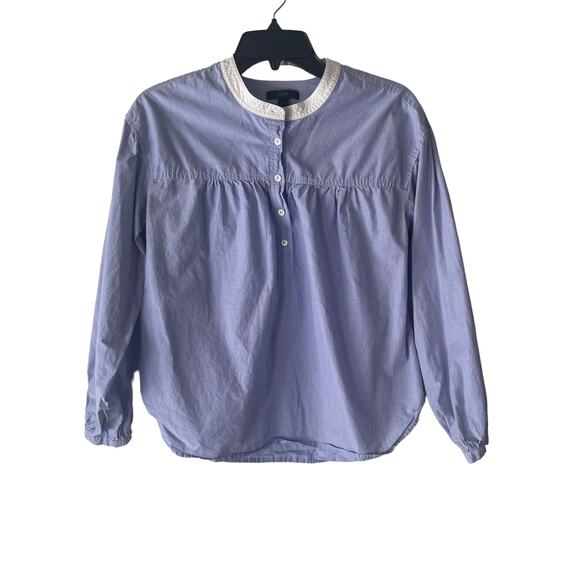 J. Crew Size 4 Small Gathered Light Blue‎ Bib Blouse Prarie Mininamlist - Picture 1 of 8